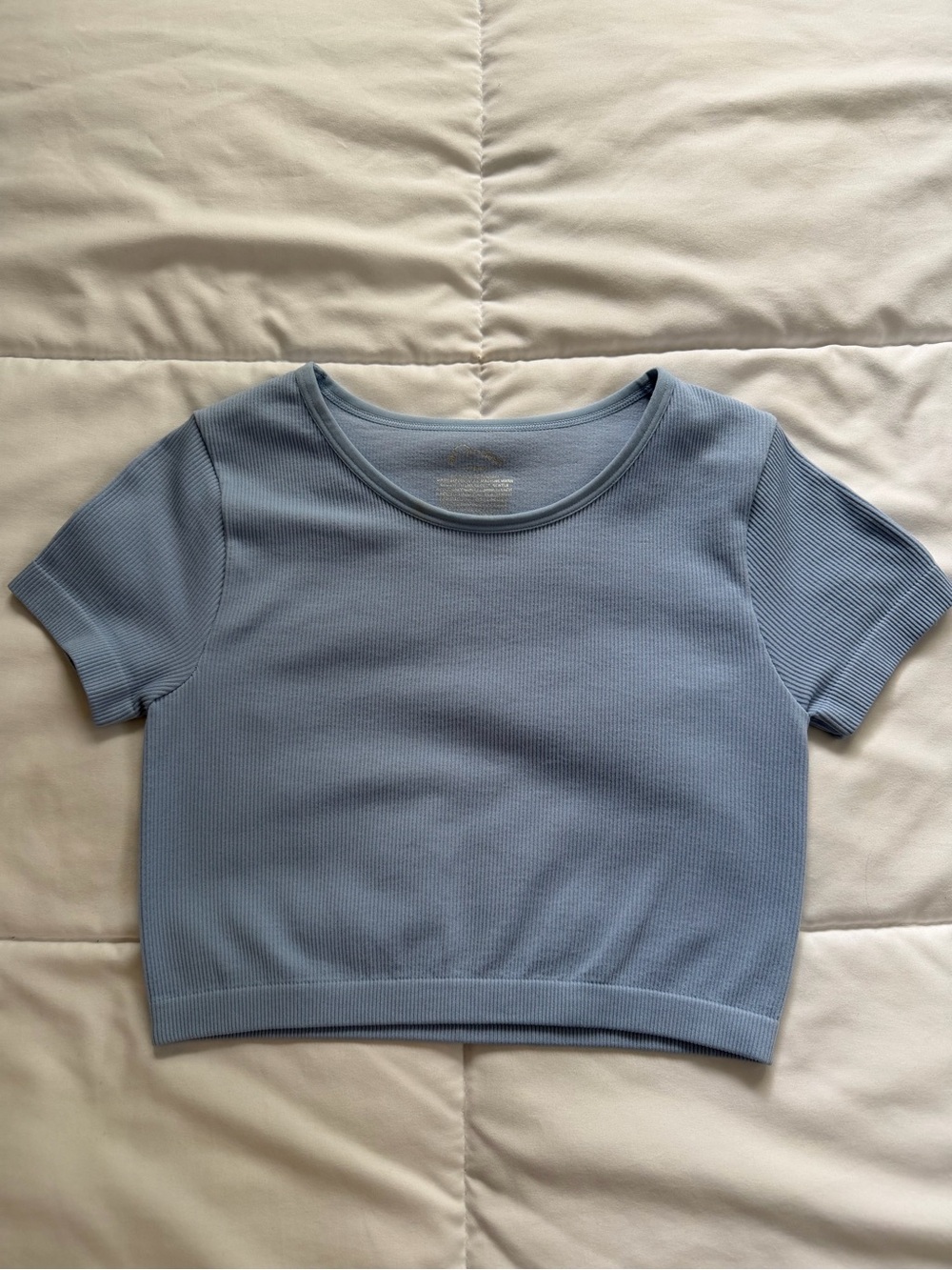 Girls' Ribbed Short Sleeve Crop Top - Light Blue